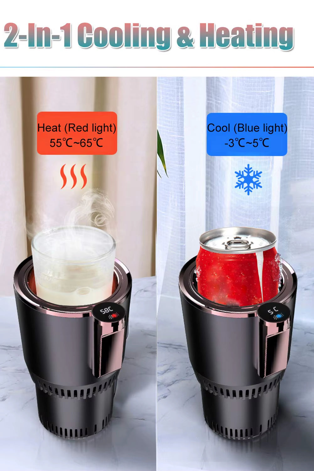 2-In-1 Smart Car Warm & Cold Cup Car Office Heating Cooling Cup Warmer Cooler Smart Car Cup Cooling Beverage Drinks Cans